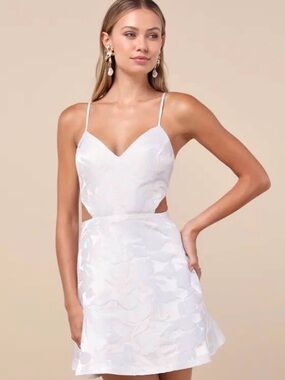 Lulus White Jacquard Cutout Bow Mini Dress - NWOT size XL